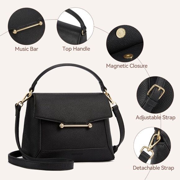 Small Vegan Leather Crossbody Bag for Women with Flap and Top Handle Design - Picture 4 of 7